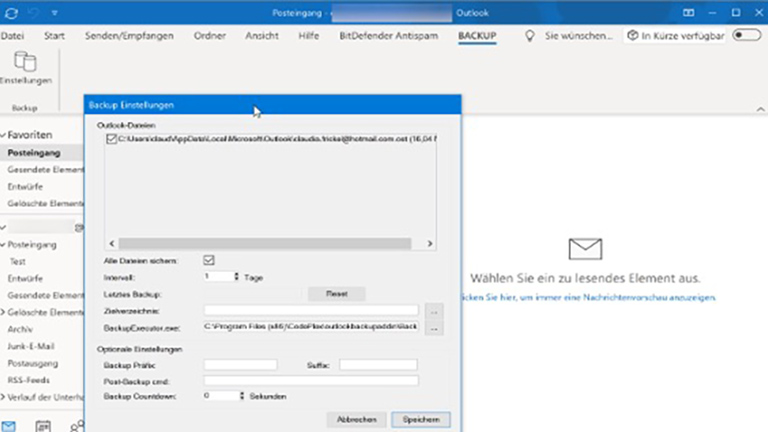 Automatisches Outlook-Backup mit Add-in