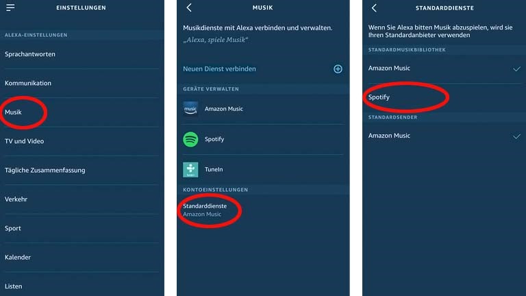 Spotify in der Alexa-App als Standard-Player einstellen