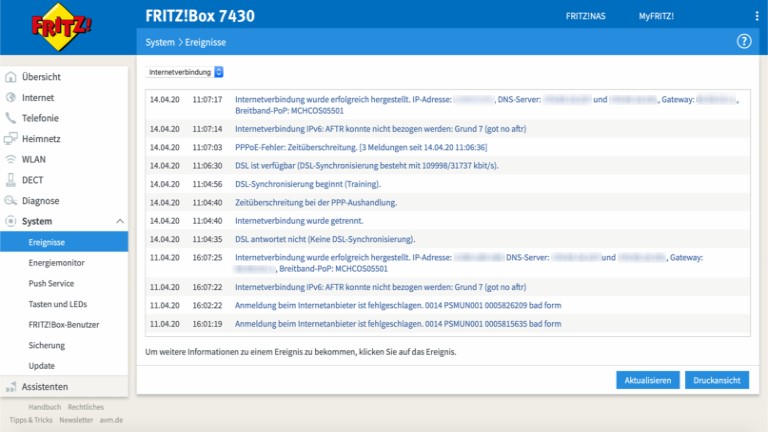 Fritzbox-WLAN geht nicht: So löst du das Problem Fritzbox-WLAN geht nicht: Ereignisprotokoll aufrufen
