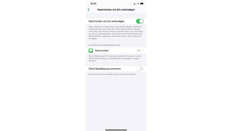 Nachrichten mit Siri ankündigen aktivieren