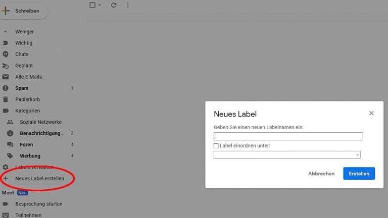 Bei Gmail Label und Filter erstellen: So räumst du dein Postfach auf Gmail-Label erstellen: Auf dem Computer im Postfach neue Label erstellen