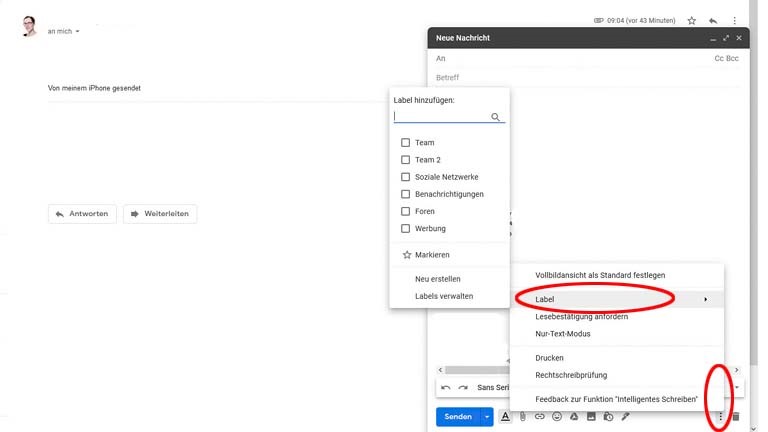 Bei Gmail Label und Filter erstellen: So räumst du dein Postfach auf Gmail-Label zu eigenen Nachrichten beim Schreiben hinzufügen
