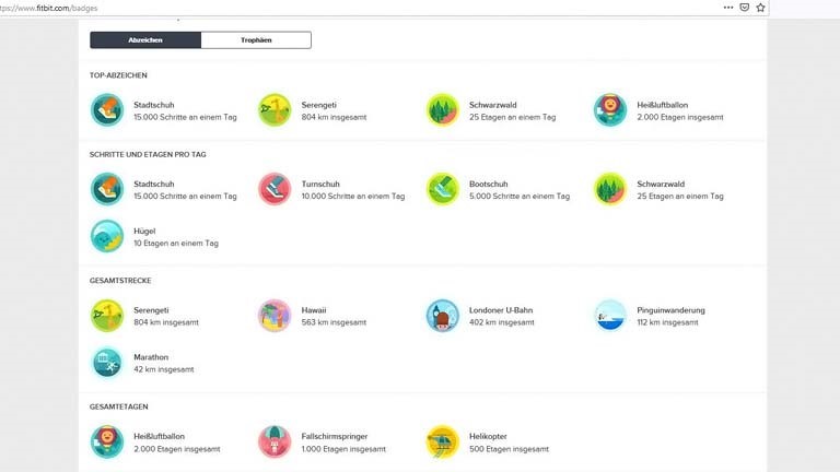 Fitbit-Abzeichen: Die virtuellen Badges erklärt Fitbit-Abzeichen: Im Webbrowser deine gesammelten Badges einsehen