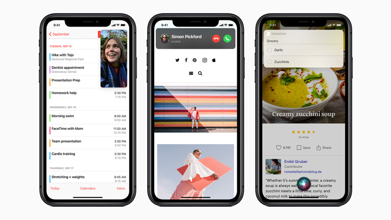 iOS 14: Das ist das neue Betriebssystem für iPhones Drei Screenshots, die Bild-in-Bild für Videos sowie Einblendungen für Anrufe und Siri zeigen.