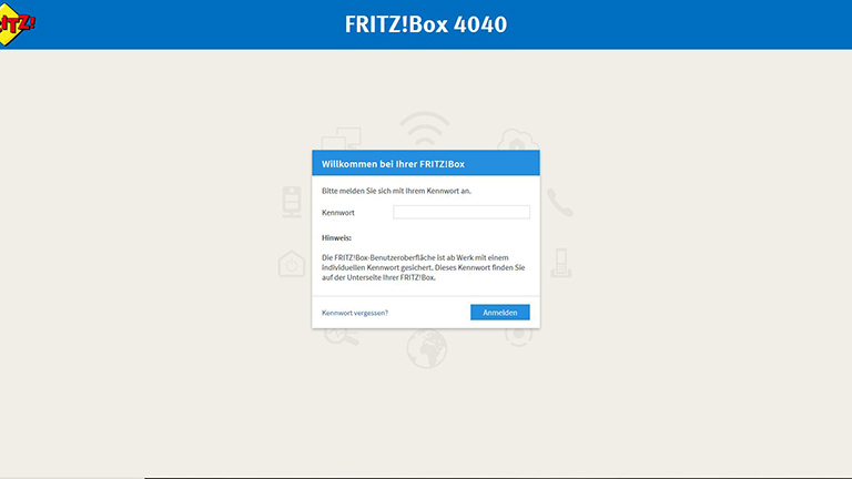 FritzBox-Login Der Login-Screen bei einer FritzBox 4040.