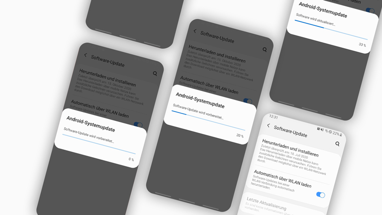 Android Update Screenshots vom Fortschrittsbalken eines Android-Systemupdates beim Samsung Galaxy S8.