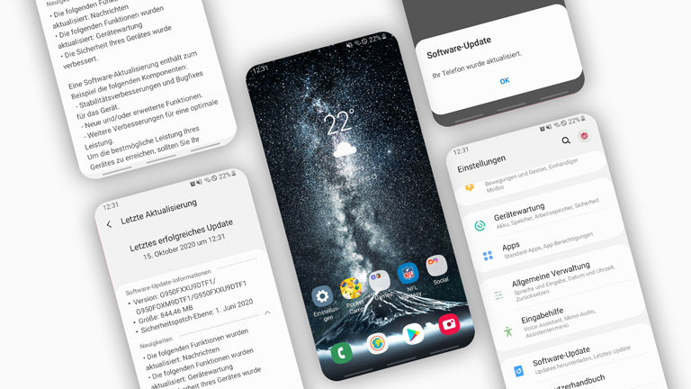 Android Update Screenshots vom Update-Vorgang auf einem Samsung Galaxy S8.
