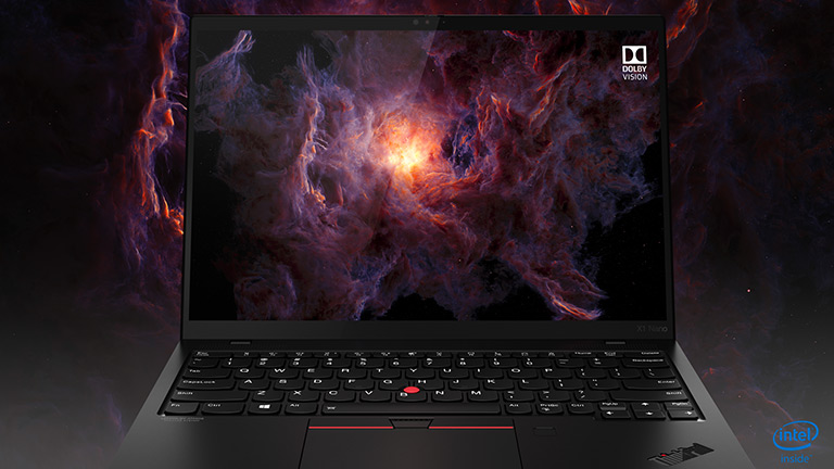 Lenovo ThinkPad X1 Nano Das Lenovo ThinkPad X1 Nano aufgeklappt mit einem Beispielbild für die HDR-Technik Dolby Vision.