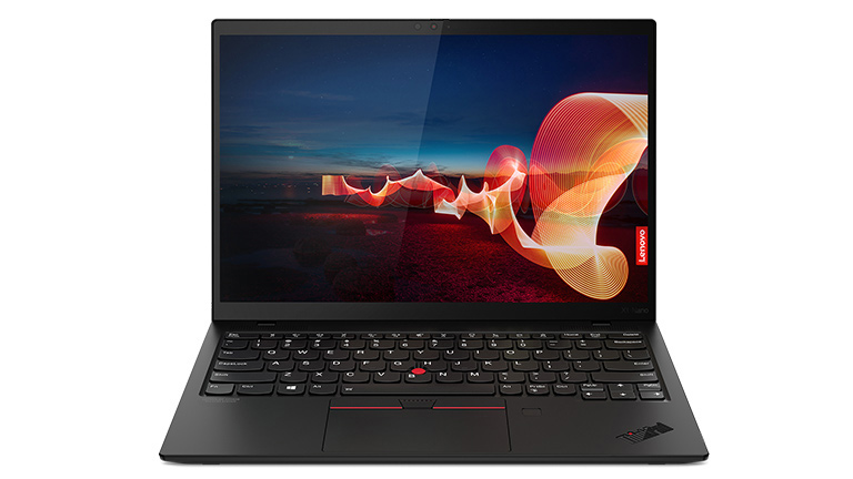 Lenovo ThinkPad X1 Nano Das Lenovo ThinkPad X1 Nano im aufgeklappten Zustand. Zu sehen ist ein Bildschirmhintergrund von Lenovo.