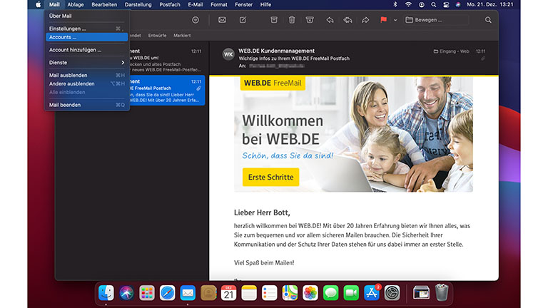 Apple Mail Account entfernen Ein Screenshot zeigt das Löschen von Accounts bei Apple Mail unter macOS.