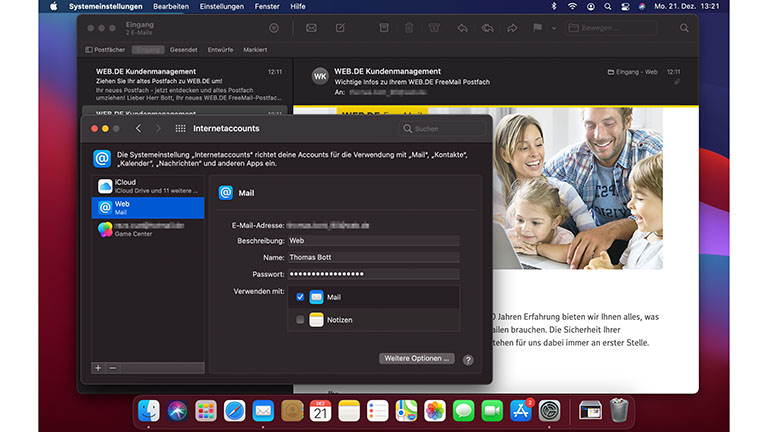Apple Mail Account entfernen Ein Screenshot zeigt das Löschen von Accounts bei Apple Mail unter macOS.