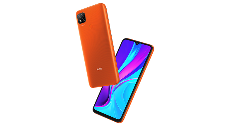Xiaomi Redmi 9C Das Redmi 9C in Orange von vorne und hinten.