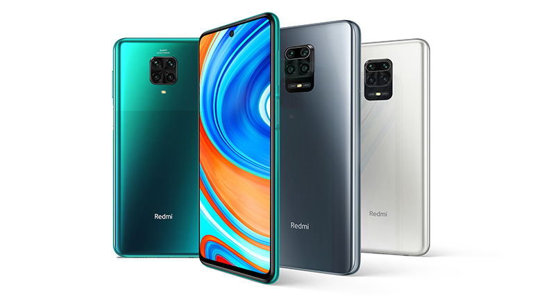 Xiaomi Redmi Note 9 Pro Das Xiaomi Redmi Note 9 Pro in Grün, Grau und Weiß.