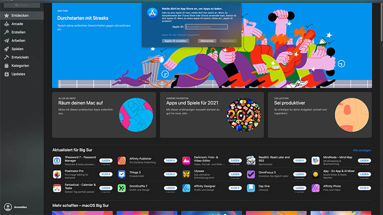 Apple-ID erstellen Ein Screenshot der Account-Erstellung im App Store.