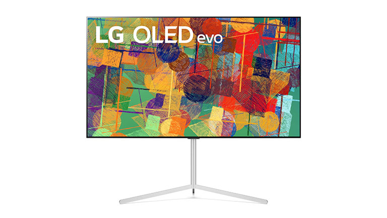 LG OLED evo 65 G1 Einer der neuen OLED-evo-Fernseher von LG auf einem Standfuß.