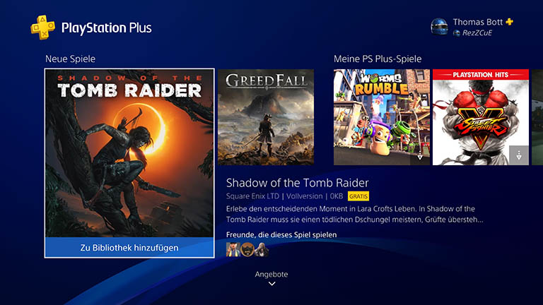 PS Plus Screenshot einer PS-Plus-Seite auf der PS4.