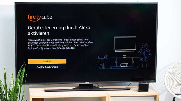 Amazon Fire TV Cube Der Einrichtungs-Bildschirm für Alexa beim Fire TV Cube.