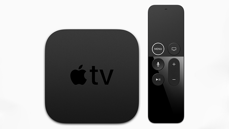 Apple TV 4K Produktbild von einem Apple TV 4K mit Fernbedienung.