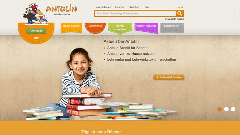 Antolin Die На главную von Antolin, aufgerufen in einem Browser.