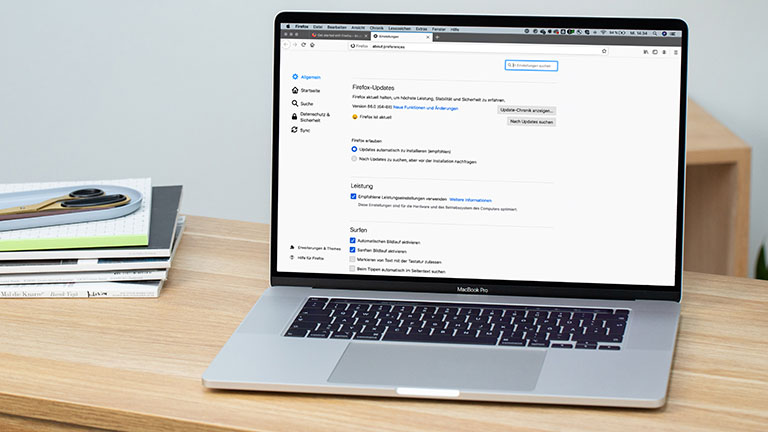 Firefox Update creenshot der Update-Einstellungen von Firefox auf einem MacBook Pro.