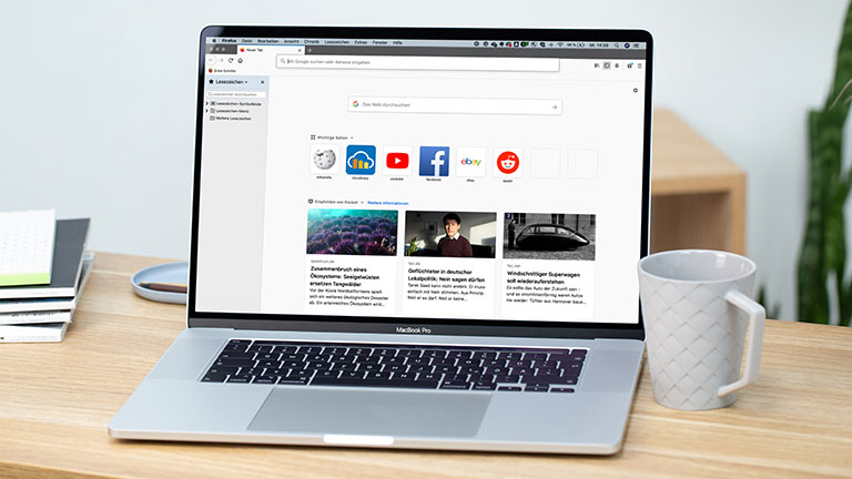 Firefox Update Der Startbildschirm von Firefox auf einem MacBook Pro.