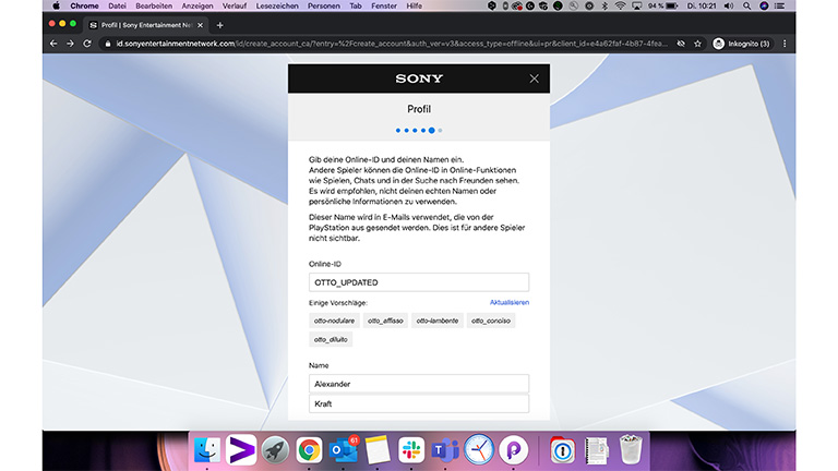 PS 5 einrichten Screenshot der Sony-Website, auf der ein PSN-Profil angelegt werden kann.