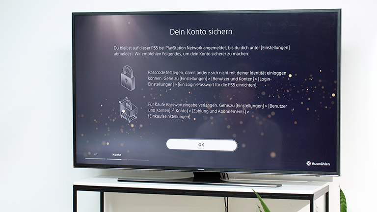 PS 5 einrichten Ein Fernseher, auf dem der Einrichtungsprozess der PlayStation 5 zu sehen ist.