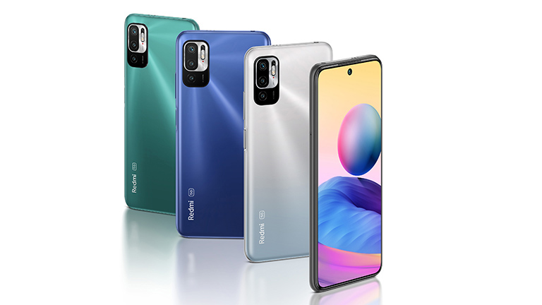 Xiaomi Redmi Note 10 5G Das Redmi Note 10 5G in den vier verfügbaren Farben Chrome Silver, Graphite Gray, Nighttime Blue und Aurora Green.