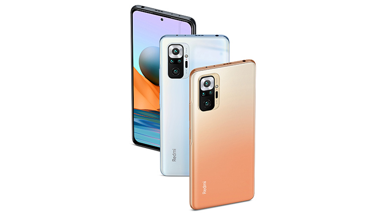 Xiaomi Redmi Note 10 Pro Das Redmi Note 10 Pro in den drei verfügbaren Farben: Weiß, Bronze und Grau.