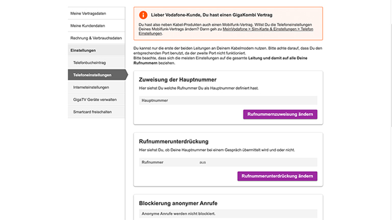 Vodafone Screenshot von MeinVodafone.