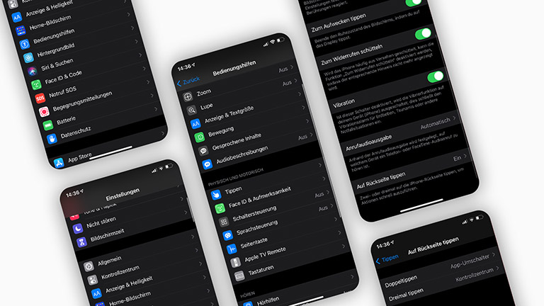iPhone 12 Tipps und Tricks Screenshots der Einstellungen rund um die virtuelle Taste auf der Rückseite.