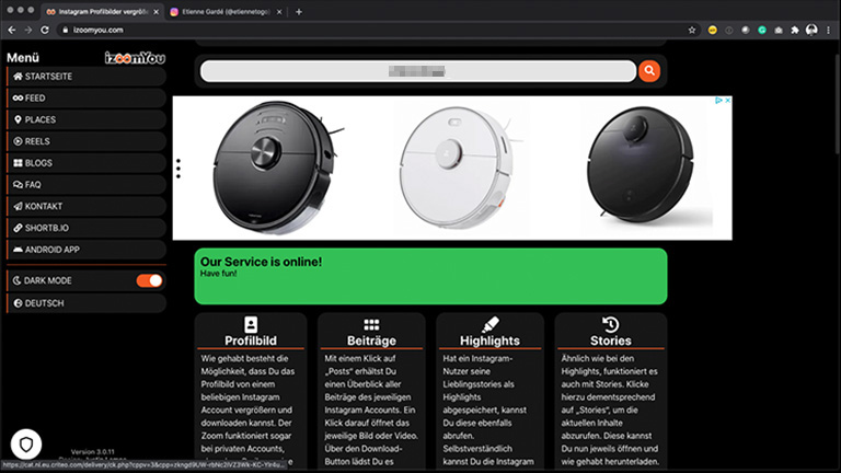 izoomYou Screenshot der Web-App von izoomYou.