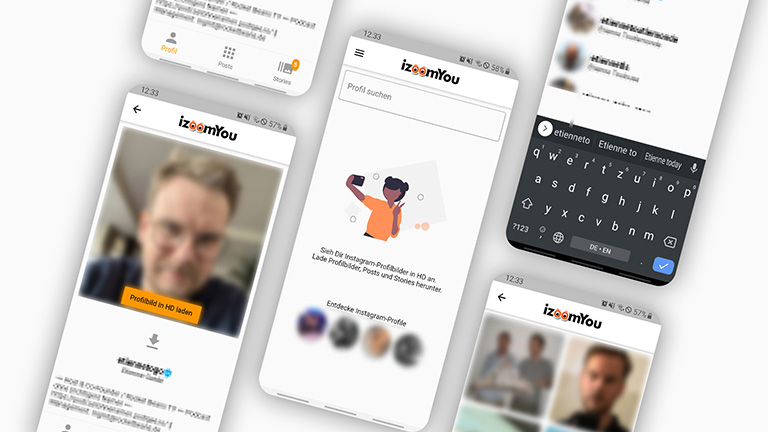 izoomYou Mehrere Screenshots der Smartphone-App von izoomYou.