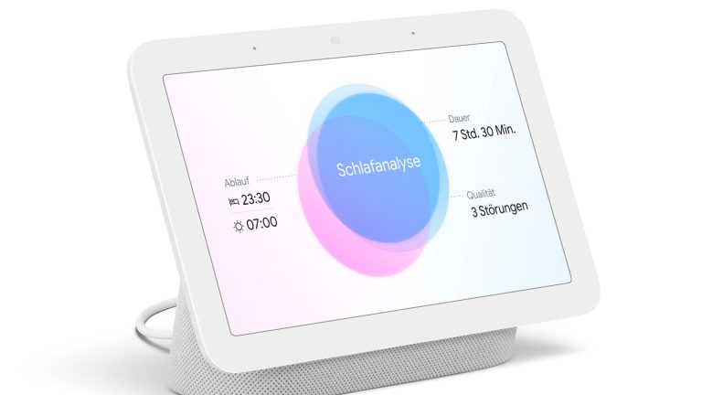 Ein Bildschirm zur Schlafanalyse auf einem Google Nest Hub.