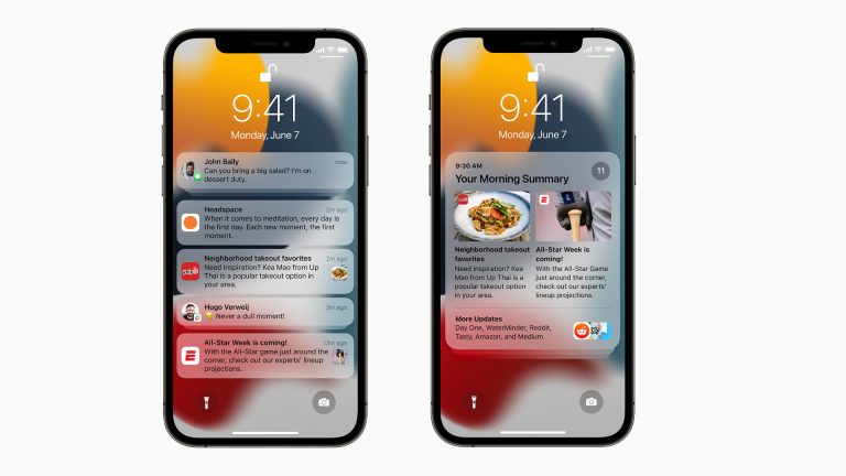 Benachrichtigungen Auf zwei iPhones sind die neuen Benachrichtigungen sowie die tägliche Zusammenfassung dafür zu sehen.
