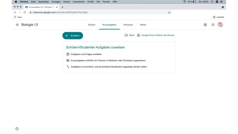 Google Classroom Screenshot der Aufgaben-Erstellung in Google Classroom.