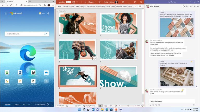 Drei Fenster unter Windows 11 nebeneinander.