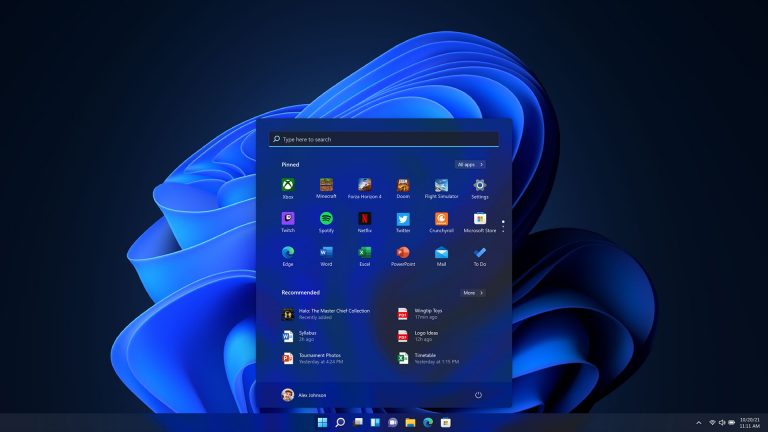 Screenshot des neuen Start-Menüs unter Windows 11.