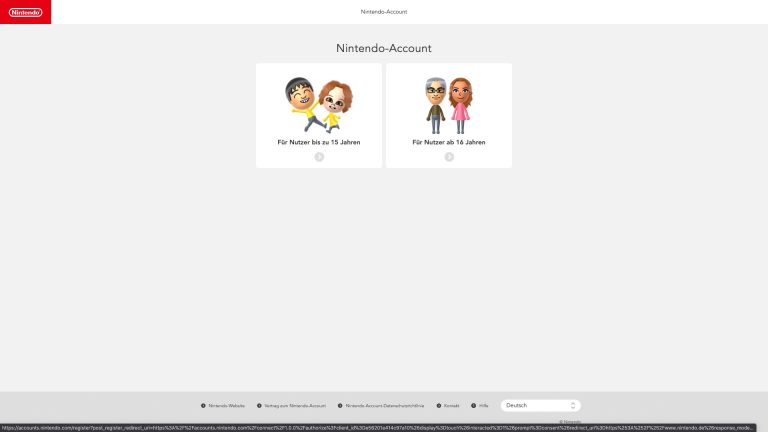 Nintendo Account erstellen Screenshot von der Account-Erstellung bei Nintendo.