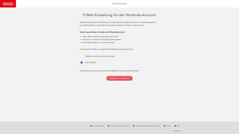 Nintendo Account erstellen Screenshot von der Account-Erstellung bei Nintendo.