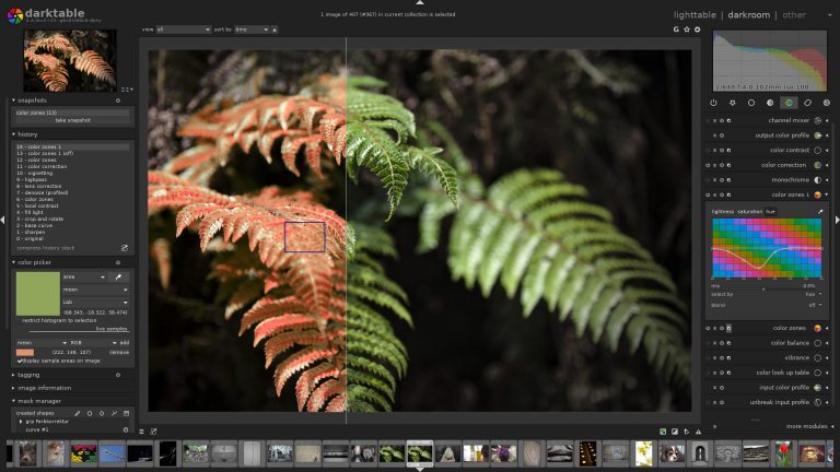Bildbearbeitung am Mac Screenshot der Benutzeroberfläche von Darktable.
