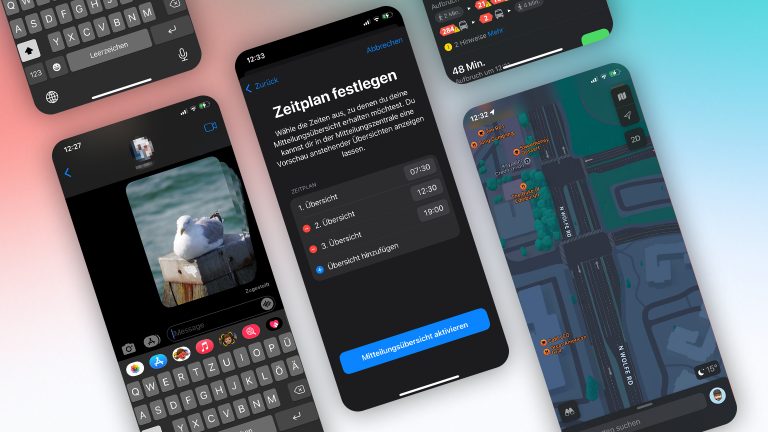 Screenshots von iMessage, Benachrichtigungen und Maps unter iOS 15.