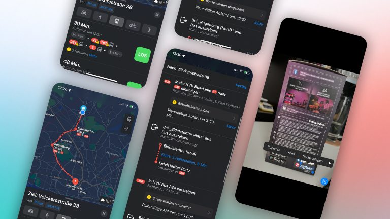 Screenshots von Apple Maps und der Kamera-Funktion unter iOS 15.