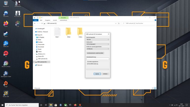 USB-Stick formatieren Windows Screenshot der Formatierung eines USB-Sticks unter Windows 10.