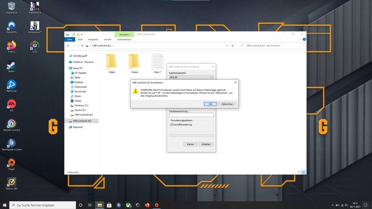 USB-Stick formatieren Windows Screenshot der Formatierung eines USB-Sticks unter Windows 10.