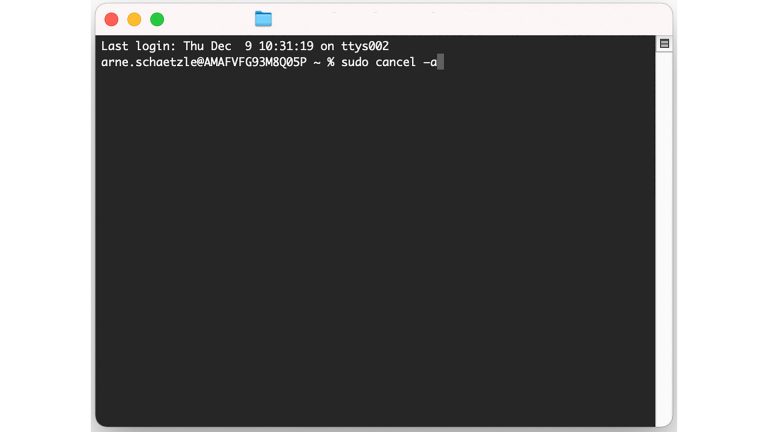 Druckerwarteschlange löschen Screenshot macOS Terminal