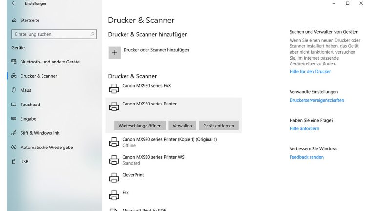 Druckerwarteschlange löschen Screenshot Windows Gerätemanager