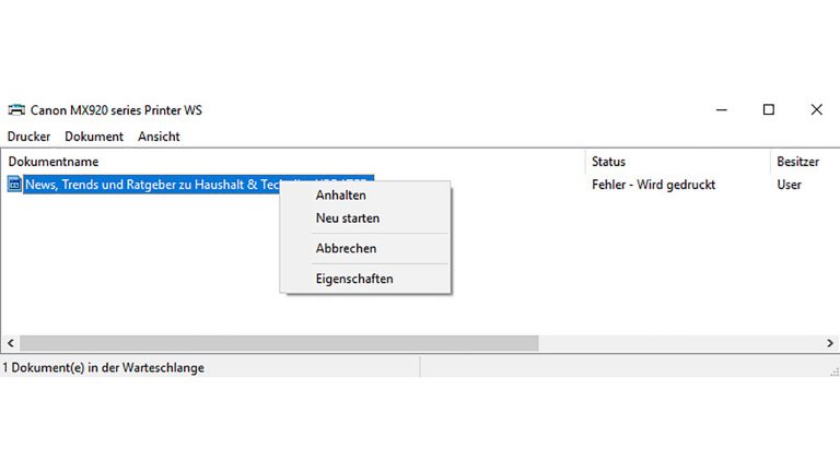 Druckerwarteschlange löschen Screenshot Windows Druckerwarteschlange