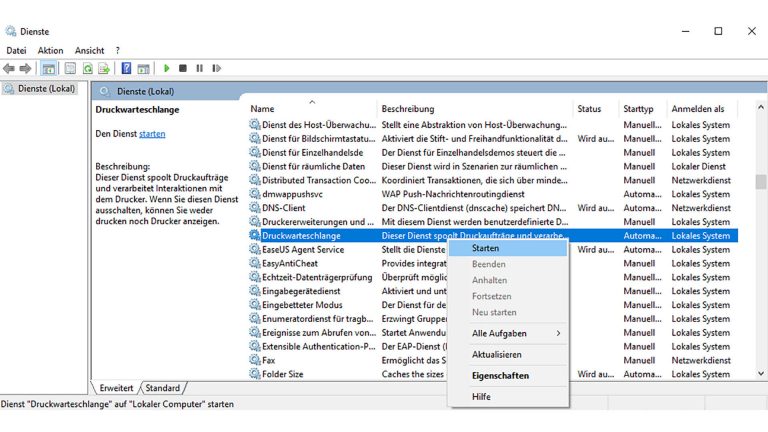 Druckerwarteschlange löschen Screenshot Windows Druckerwarteschlange