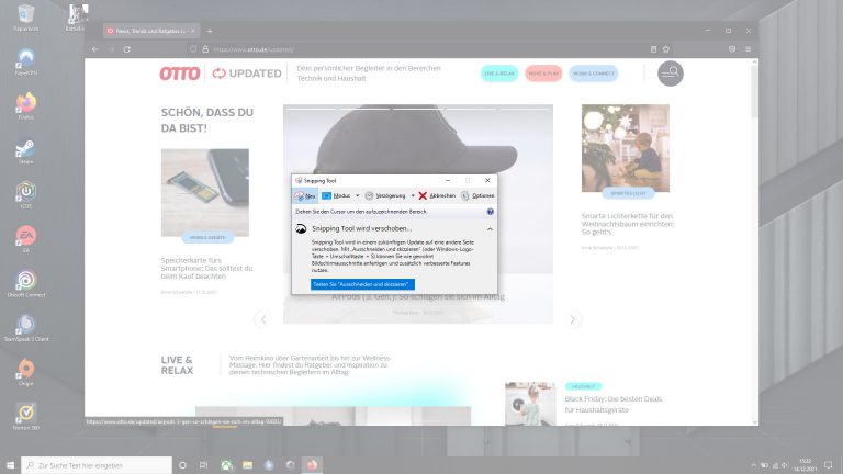 Snipping Tool Screenhost des Snipping Tools unter Microsoft Windows 10.